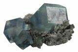 Blue-Green Cuboctahedral Fluorite on Sparkling Quartz - China #161777-1